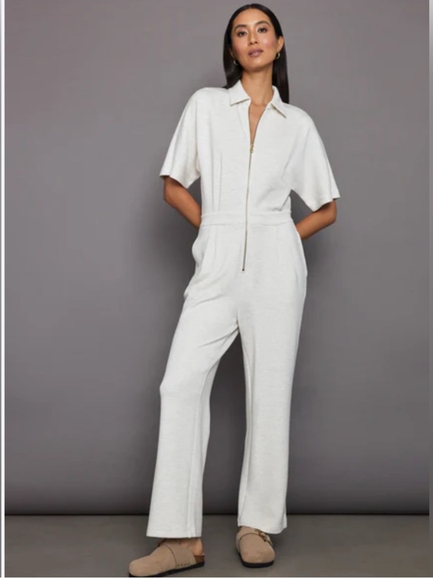 Varley || Corrine Jumpsuit In Doublesoft Ivory Marle Cream Small